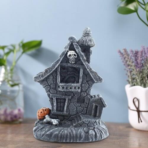 Resin Scary House LED Light Halloween Crafts Pumpkin Skull Ornaments Night Light Sculpture Resin Office Yard Decoration Ornament