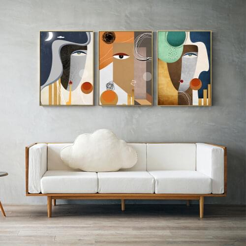 Modern Figure Abstract Geometric Canvas Painting Contemporary Art Poster Print Faces Wall Art Picture for Living Room Home Decor