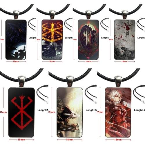 Glass Pendant Necklace Handmade Half Pendant Rectangle Necklace For Women Party Gift For Guts. Berserk Manga Logo