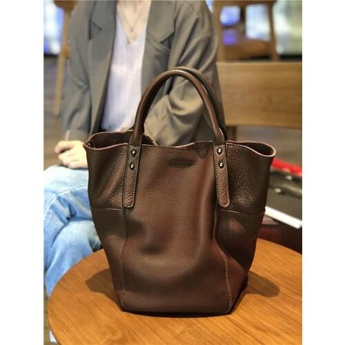 Hand-designed Handles File Bag, Shoulder And Black Female Bag 100% Leather Simple Casualinvage Casual Piece Real Ladies