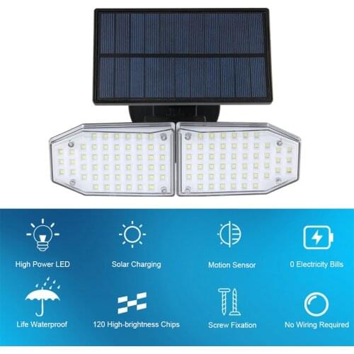 Super Bright Solar Lights 100LED Outdoor Motion Sensor Solar Garden Wall Lamp Waterproof Wide Angle Ajustable Patio Lighting