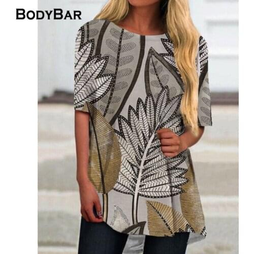 Women Crew Neck Casual Short Sleeve T-shirt Loose Leaf Print Pullover Elegant Oversized Plus Size 3XL Creativity Top Streetwear