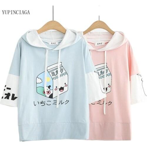 2021 Summer New Milk Carton Printing Women Hooded Sweatshirts Female Casual Loose Harajuku Hoodie Pullover For Girls 2114302