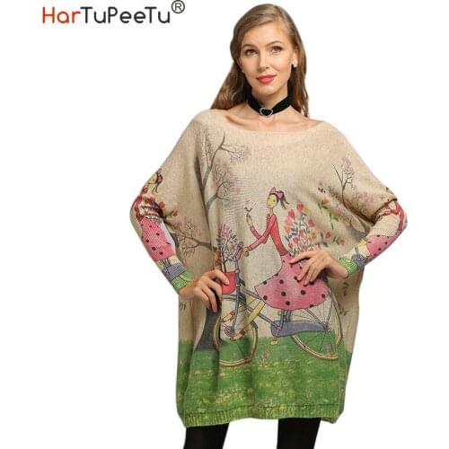 Long Sleeve Wool Sweater Dress Women Oversize 2020 Autumn Winter Loose Knit Sweaters Funny Pink Girls Outing Print Basic Tops