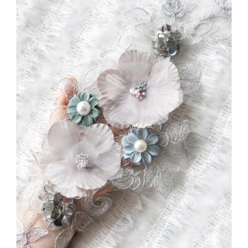 1PCS DIY Fashion Charm Hot New Lace Patches Tulle Bridal Applique Accessories 3D Embroidery Flower Wedding Dress Veil