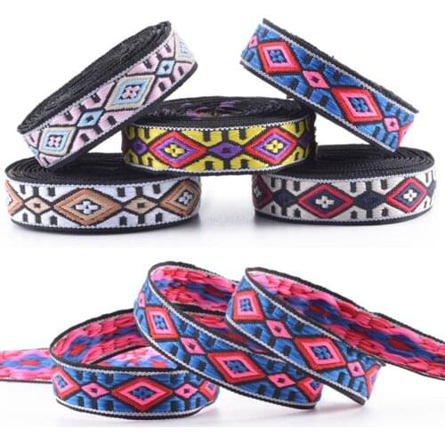 14mm Vintage Ethnic Embroidery Webbing Jacquard Ribbon Trim DIY Handmade Craft Bag Strap Apparel Sewing Accessories 50 Yards