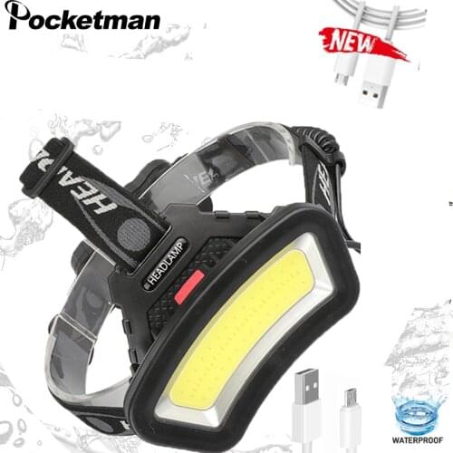 200m Long Lighting Distance 8000LM USB Rechargeable LED Headlamp Wide Angle COB Head Light Lantern Use 2*18650 For Hike Outdoor
