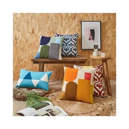 45x45cm Modern Geometric Soft Cozy Pillow Cover Cotton Canvas Towel-embroidered Sofa cushion cover Home Decoration