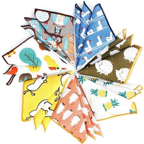 Brand New Mens Fashion Duck Dog Handkerchief Scarves Vintage Linen Hankies Mens Design Pocket Square Handkerchiefs 24*24cm