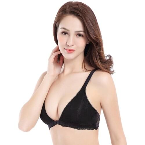 Wire Free Bra Sexy Front Button Lingerie Thin Style Lace Bra with Detachable Breast Pad Breathable No Feeling Bra