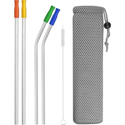 4/8Pcs Colorful Reusable Drinking Straw High Quality 304 Stainless Steel Metal Straw with Cleaner Brush For Mugs 20/30oz