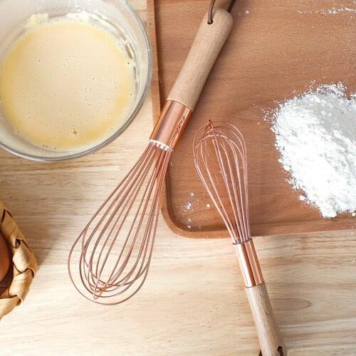 Wooden Handle Stainless Steel Egg Beater Nordic Ins Rose Gold Kitchen Household Baking Tool Mixer