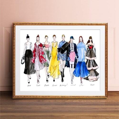 Brand Fashion Show Super Model Illustrator Posters and Prints Vanity Decoration Makeup Dressing Room Wall Art
