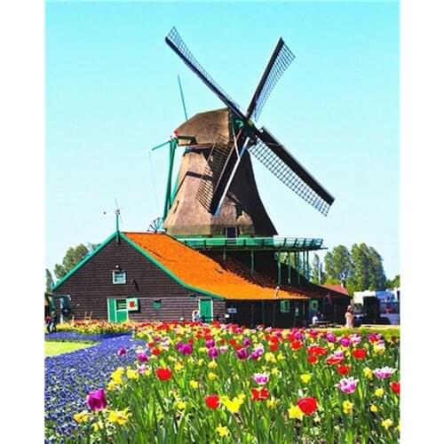 GATYZTORY Picture DIY Painting By Number windmill Landscape Acrylic Drawing Canvas Wall Art Oil Painting DIY Home Decor Gift
