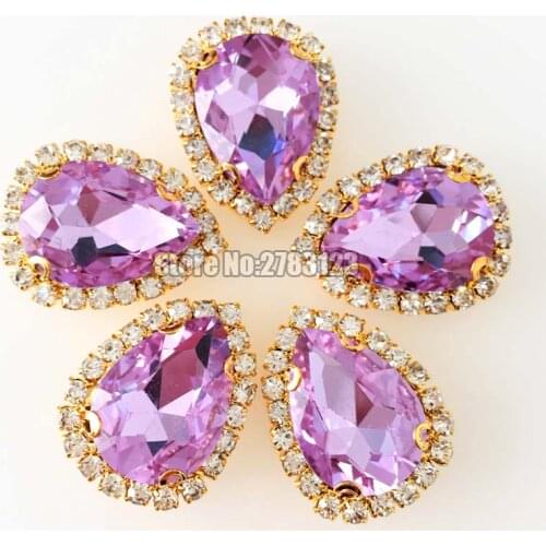 Crystal violet faltback Crystal button,AAA Glass Crystal Gold base sew on rhinestones 7x10mm 10x14mm 13x18mm 18x25mm 10pcs/bag