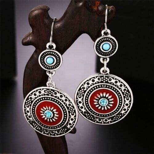 Fashion personality Bohemia Ear Stud Drop Dangle Earrings Long Ethnic Round Earrings For Women Jewelry