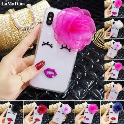 Rhinestone Soft Case For iPhone11 12 pro max X XS MAX XR Smile Lips + Flower Transparent Phone Cover For iPhone5S 6 7 8Plus Capa