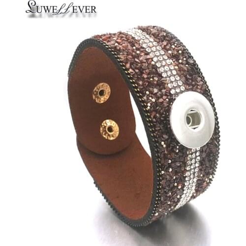 Fashion Interchangeable Crystal 052 Rhinestones Velvet Leather Bangle Fit 18mm Snap Button Jewelry Charm Bracelet For Women Gift