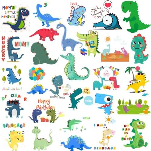 Cartoon Dinosaur Patches Iron on Letter Animal Stickers for Kids Patches for Clothing T-shirt Heat Transfers DIY Appliques