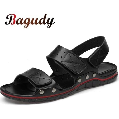 Genuine Leather Mens Sandals Summer Quality Beach Slippers Casual Sneakers Outdoor Beach Shoes Casual Walking Flat Shoes Size49
