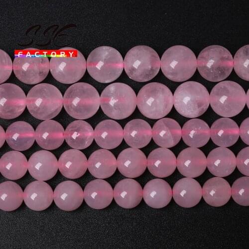 Natural Rose Pink Quartz Beads Pink Crystal Round Loose Beads 15" Strand 4 6 8 10 12 MM For Jewelry Making DIY Women Bracelet