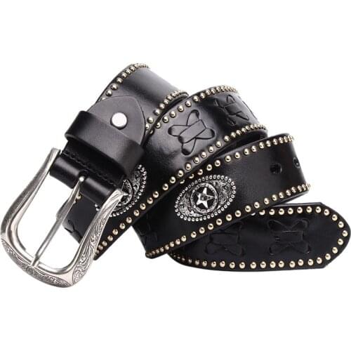 New Cowboy Belt High Quality Genuine Leather Braided Men Rivets Cowhide Celt Knight Personality Male Punk Belts