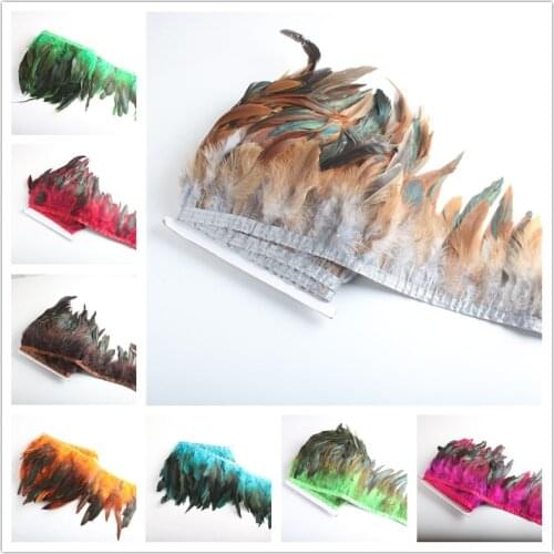 Wholesale Perfect 10 meter Cock tail feather Trim Fringe 13-18cm/5-7inch width Decorative Craft Feather Trim Feather Ribbon DIY