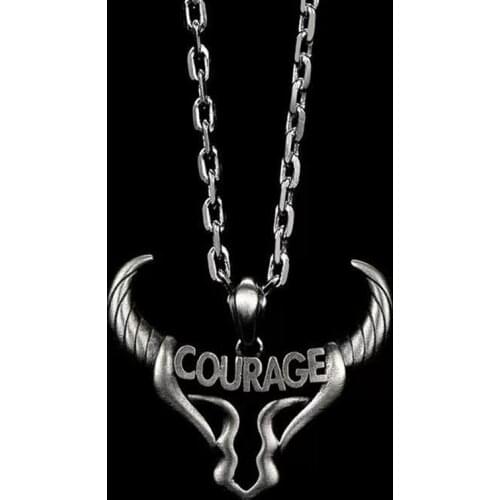 Fashion New Style Carving Letter "courage" Ox Head Pendant Necklace Silver Plated Animal Necklace Mens Hip Hop Jewelry
