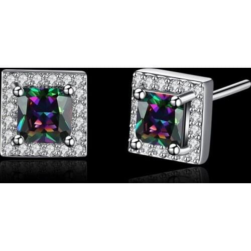 Luxury Silver Color Stud Earrings With Zircon Stone Women Birthday Gift Bijout Silver Color Overlay E2052