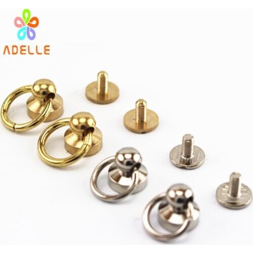 Leather craft Ball post with Circle ring brass Solid Screw/Nail Rivet/round head button stud/chicago screw free shipping 25pcs