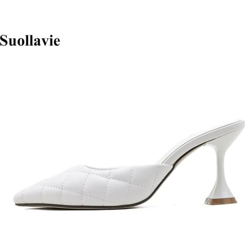 Suollavie new women slippers sewing Diamond-shape slides shoes cup heels female sandals leisure shoes hot women outside slippers