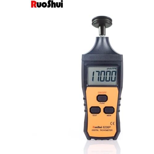 RuoShui 6236P Digital Photo Contact Tachometer 1.0 to 19999RPM Digital Speedometer Multifunction Clearrpm Speed Measure Gauge