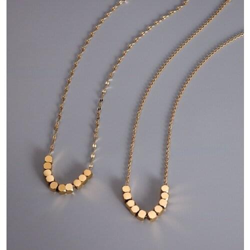 Minar Unique Design 2 Styles Irregular Cube Charm Necklace for Women Ladies Titanium Steel Gold Color Thin Chain Chokers Jewelry