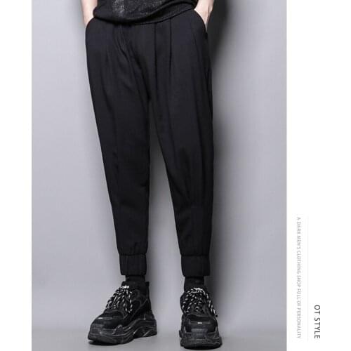 Japanese simple design cut solid casual pants cropped Leggings mens fashion Korean Leggings pipe pants