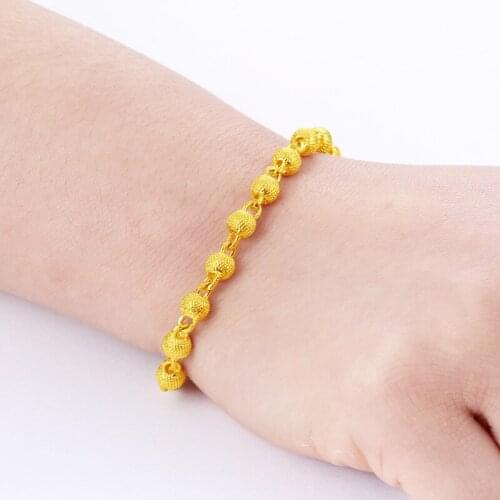 Fine Jewelry Women 18K Gold Bohemia Anniversary Chain & Link Bracelets Yellow Gold Ball Resizable Luxury Charm Bracelet Women