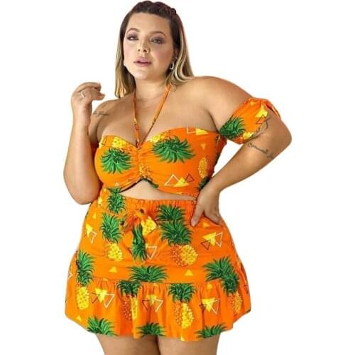 2 Piece Set Women Skirt and Top Plus Size Ladies Summer Fashion Plus Size Clothes 4XL 3XL Two Piece Set Oversized Skirt Set 2021