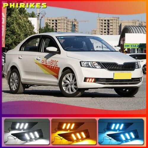2Pcs DRL For Skoda Rapid 2018 With Yellow Turning Signal 12V Car DRL LED Daytime Running Light Fog Light