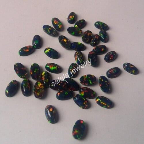200pcs/lot Free Shipping OP32 4x6mm Oval Black Opal Hot Sale Synthetic Oval Cabochon Fire Opal Stone