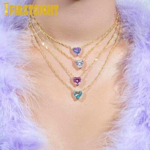 2021 New Gold Color Luxury Heart CZ Pendent Necklaces Simple Versatile Female Party Gift Daily Wear Statement Women Jewelry