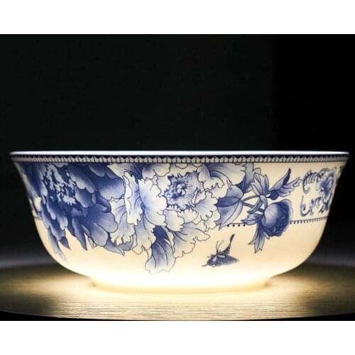 6 inch Noodle Bowl Jingdezhen Bone China Tableware Chinese Ceramic Soup Bowl Blue and White Porcelain Rice Bowls Salad Container
