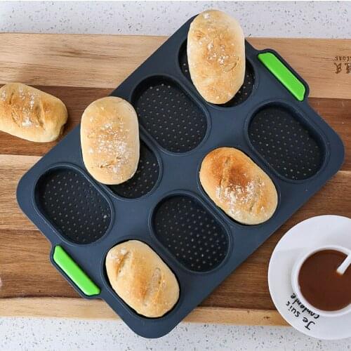 8 Grids Silicone Bread Baking Mold Non-Stick Hamburger Cake Molds Heat Resistant Perforated Loaf Baking Tray Kitchen Accessories