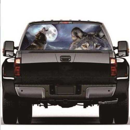 Car Rear Window Sticker Wolf & Moon pattern Perforated Window Graphic Sticker 135x36cm