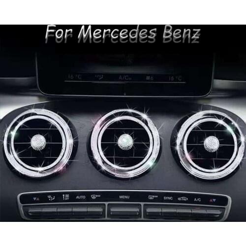 Car Dashboard+Central Control Air Outlet Knob Ring Diamond Trim Cover For Mercedes Benz C GLC Class W205 X253 GLC260 2015-2020