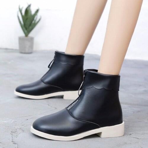 Fad Autumn Front Zipper Ankle Boots for Women Shoes Woman Winter Martin Boots Students Low Heel Warm Plush Sexy Ladies Boots