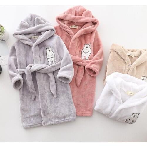 Winter Kids Hooded Bathrobes Children Flannel Bathrobes Spring Boys Cartoons Pyjamas Girls Nightgown Kids Sleepwear NightClothes