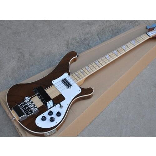Brown body 4 Strings Electric Bass guitar with Walnut veneer,Chrome Hardware,Neck through body,offer customized