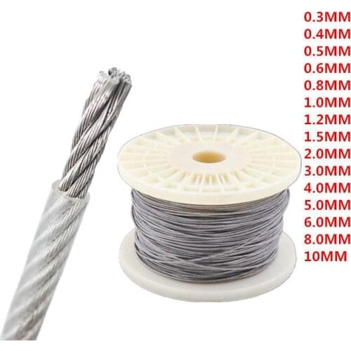 HQ 0.4/0.5/0.6/0.8/1.0/1.2/1.5/2/2.5/3/4/5/6/8/10/12MM Diameter 304 Stainless Steel Wire Rope with Clear PVC Plastic Coating