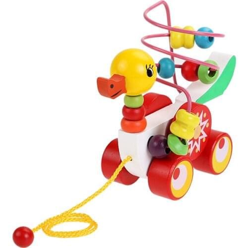 Toys For Children Educational Toys 0-3 Year Olds Duckling Trailer Round Colorful Wooden Beaded Duckling Frame Baby Toy