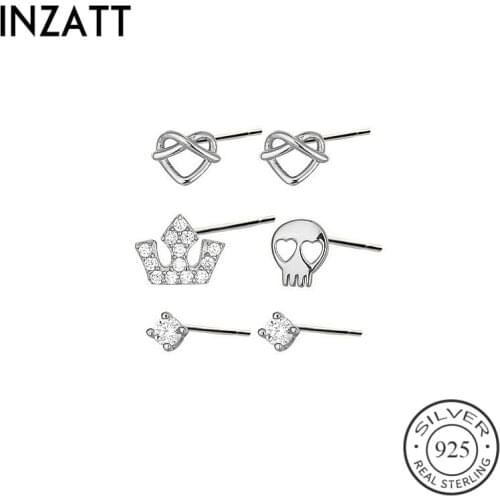 INZATT Real 925 Sterling Silver Asymmetry ZIRCON Stud Earrings For Fashion Women Minimalist Fine Jewelry Accessories ins Hot