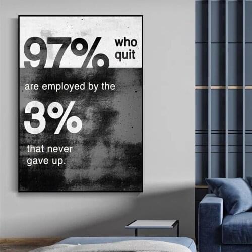 Canvas Painting Wall Picture Never Gave Up Modern Black and White Motivational Poster Art Teenager Decoration (No Frame)